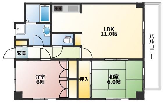 楽々園Nビル(2LDK/2階)の間取り写真