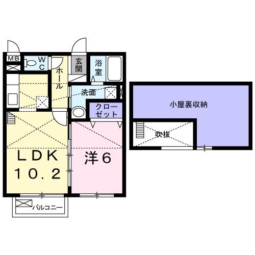 リヴェールヴィラ(1LDK/2階)の間取り写真