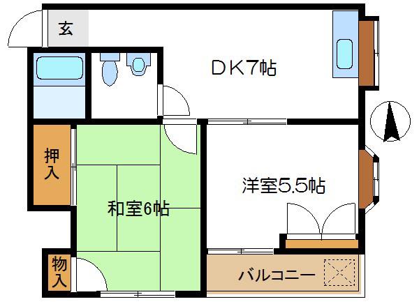 ハイツサンクレール(2DK/2階)の間取り写真