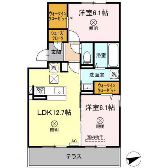 グリーンウイング(2LDK/1階)の間取り写真