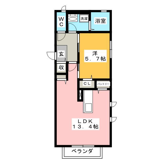 パルオン D(1LDK/2階)の間取り写真