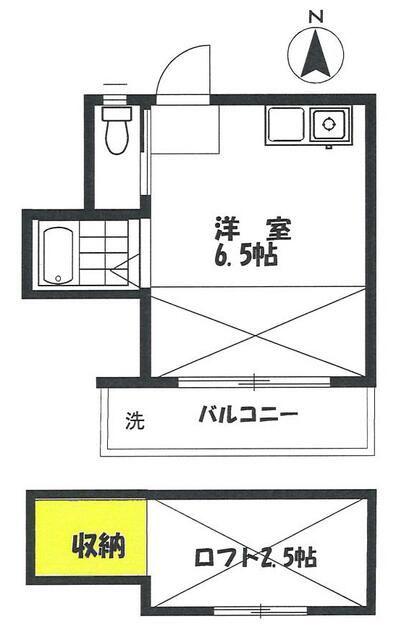 フラット鷹の台(ワンルーム/2階)の間取り写真