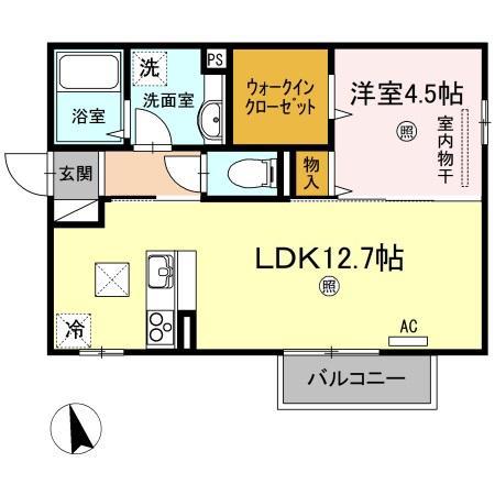 ラ・ルミエール A棟(1LDK/1階)の間取り写真