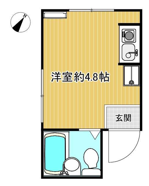 タツミハイツB棟(ワンルーム/2階)の間取り写真