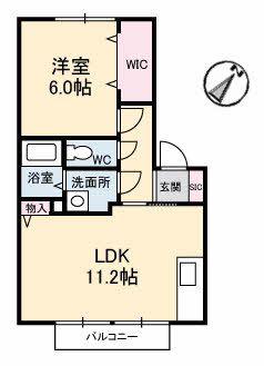 ディアス南蟹屋(1LDK/1階)の間取り写真