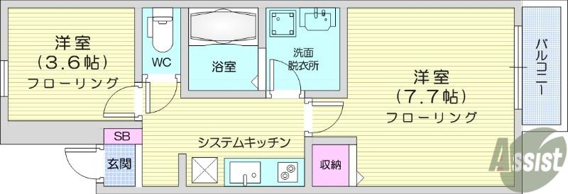 ヒルズマーク堤町(2K/3階)の間取り写真