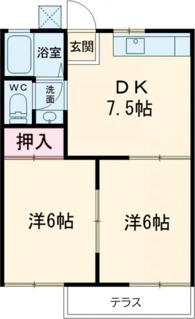 タウニー垣鼻A(2DK/1階)の間取り写真