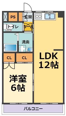 グローリー甲子園(1LDK/2階)の間取り写真