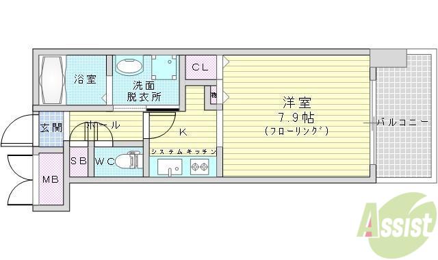 グランシス江坂(1K/6階)の間取り写真