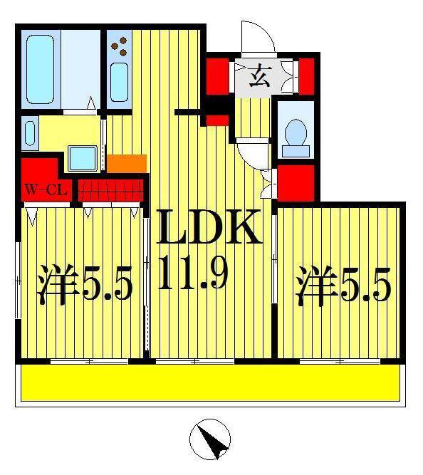CHARMANT駿河台(2LDK/1階)の間取り写真