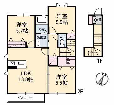 シャーメゾン・まゆ D棟(3LDK/2階)の間取り写真
