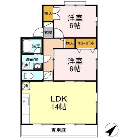 セジュール吉岡A・B・C・D・E(2LDK/1階)の間取り写真