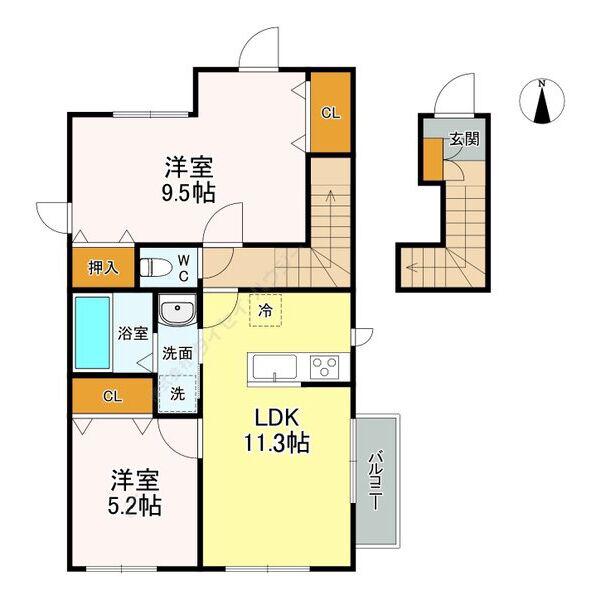 FORESTY愛子A棟(2LDK/2階)の間取り写真