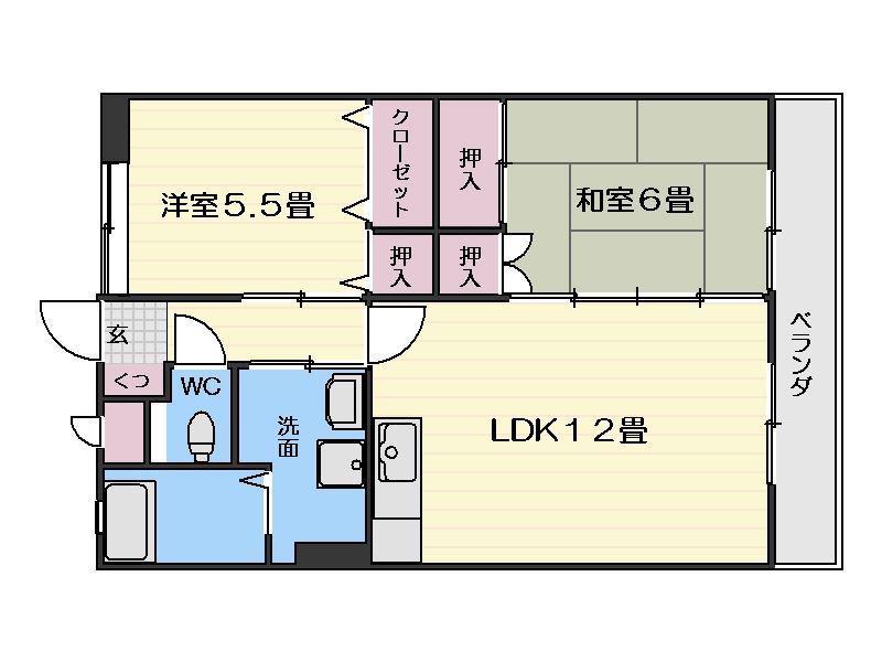 グリーンコート吉元参番館(2LDK/3階)の間取り写真