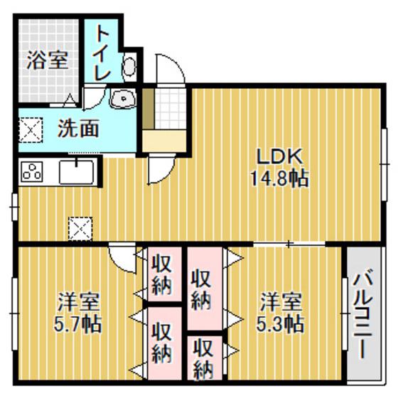 ラ・アルジェント(2LDK/2階)の間取り写真