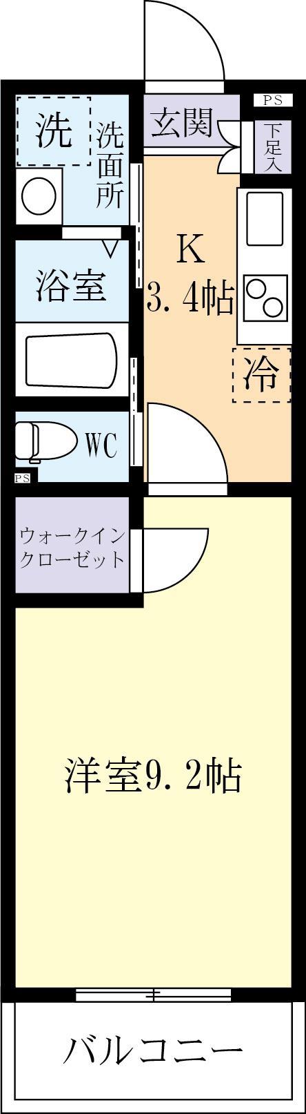フラーゼみらい平(1K/3階)の間取り写真