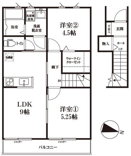 スカイハイツマツミ(2LDK/2階)の間取り写真
