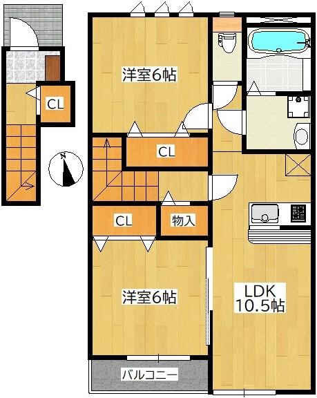 グランドソレイユ上余田(2LDK/2階)の間取り写真