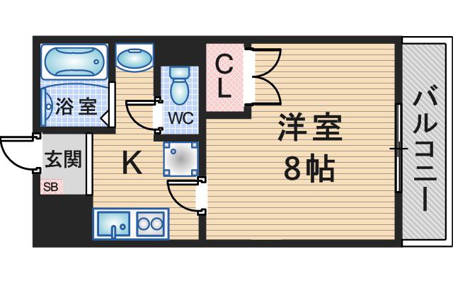 シャンヴェルジェ豊中III(1K/3階)の間取り写真