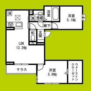 PASSARO GRANDE北田辺(2LDK/1階)の間取り写真