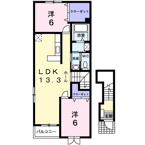 リュエルメゾンTY(2LDK/2階)の間取り写真