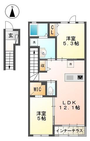 オリビエII(2LDK/2階)の間取り写真