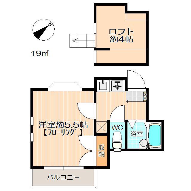 フリーデ地行(1K/2階)の間取り写真