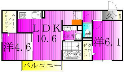 クラレット A棟(2LDK/1階)の間取り写真