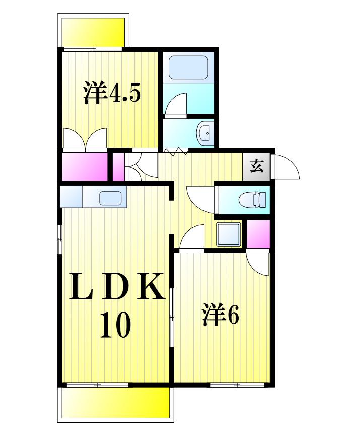 RESERVE 北小金 A棟(2LDK/2階)の間取り写真