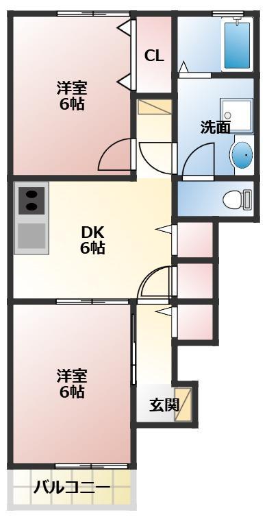 リゾーム南小池(2DK/1階)の間取り写真