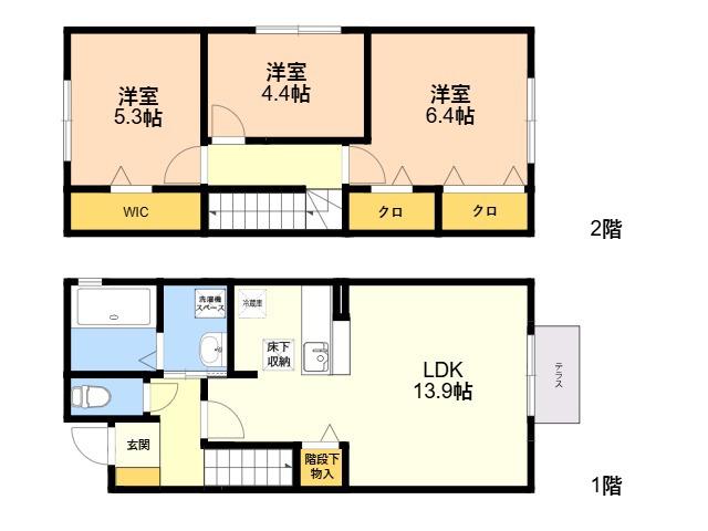 D-ROOM学研都市 C棟(3LDK/2階)の間取り写真
