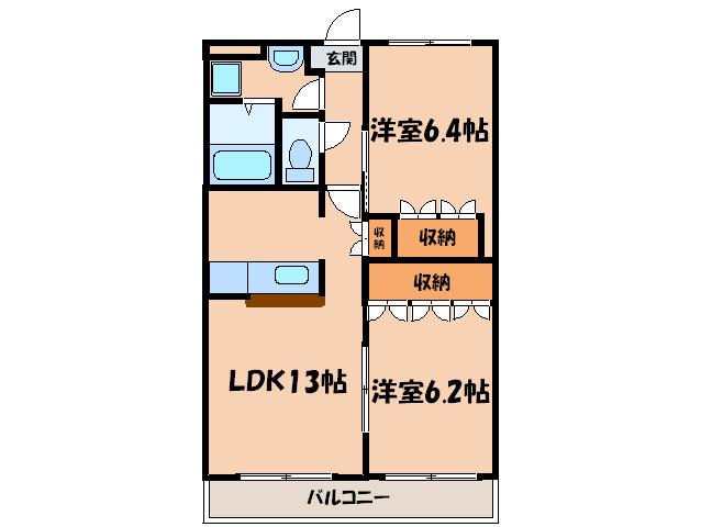 プラセール若林(2LDK/1階)の間取り写真