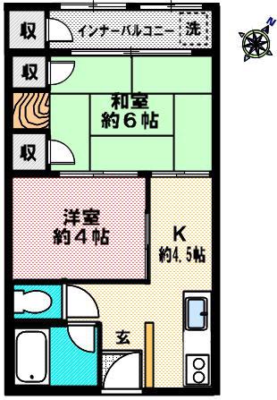 新神戸ハイツ(2K/2階)の間取り写真