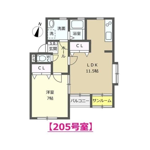 シャルマン美里(1LDK/2階)の間取り写真