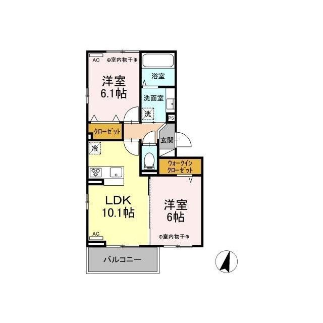 D-ROOM ヒルズ石和 B棟(2LDK/3階)の間取り写真