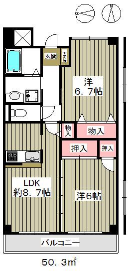 グリーンフォレスト(2DK/5階)の間取り写真