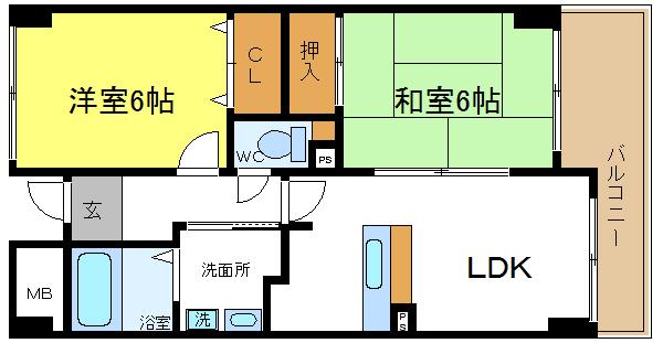 ラシーヌK(2LDK/4階)の間取り写真