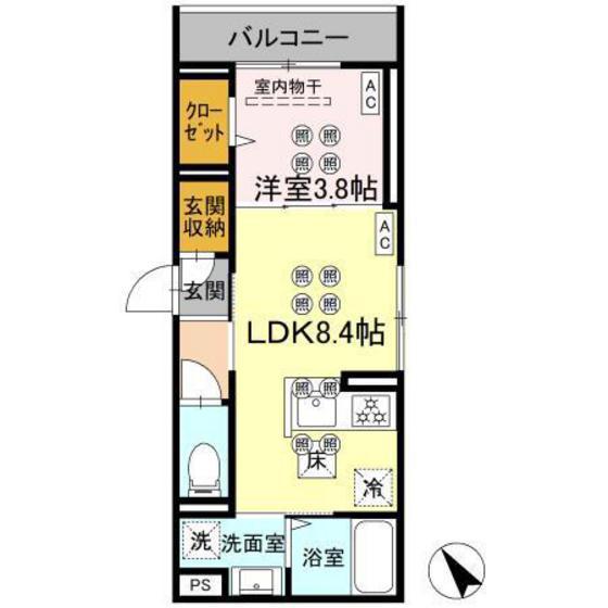 タウン庚午北(1LDK/1階)の間取り写真