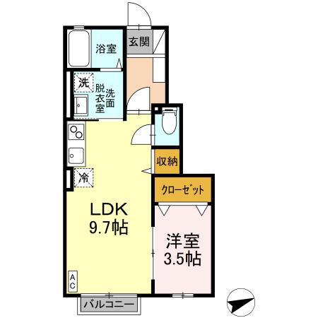 メゾン泉東町(1LDK/1階)の間取り写真