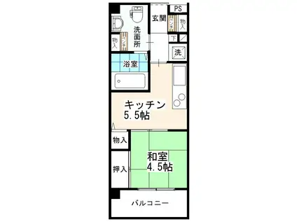 ウイング水門(1DK/8階)の間取り写真