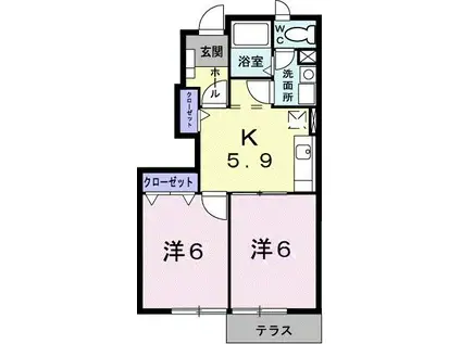 サンリットグローブB棟(2DK/1階)の間取り写真