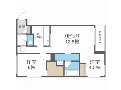 エフュート北19条(2LDK/5階)の間取り写真