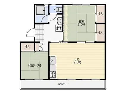 上中ノ原団地3号棟(2LDK/5階)の間取り写真