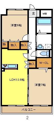 ヴァンドゥーズ(2LDK/2階)の間取り写真