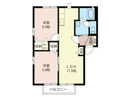 グランドゥールB(2LDK/2階)の間取り写真