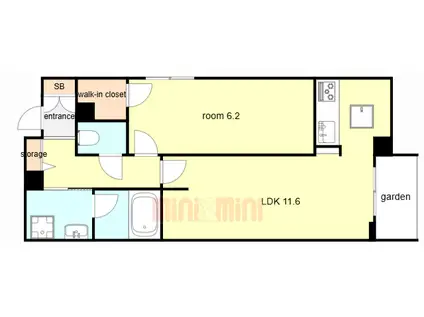 ECRARGE(1LDK/1階)の間取り写真