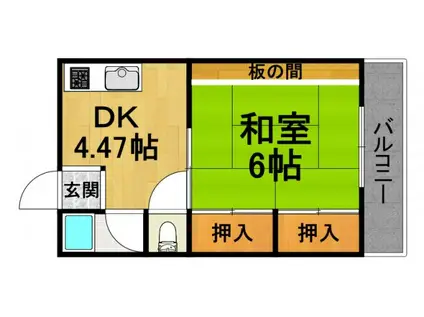 フタミハイツ(1DK/2階)の間取り写真