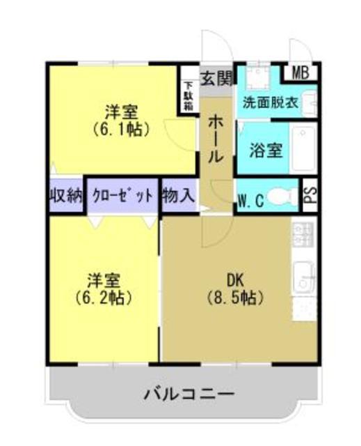 ユーミーやまいち(2DK/3階)の間取り写真