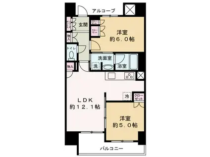 ディオ梅田(2LDK/12階)の間取り写真