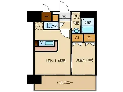 アルティザ仙台花京院(1LDK/5階)の間取り写真